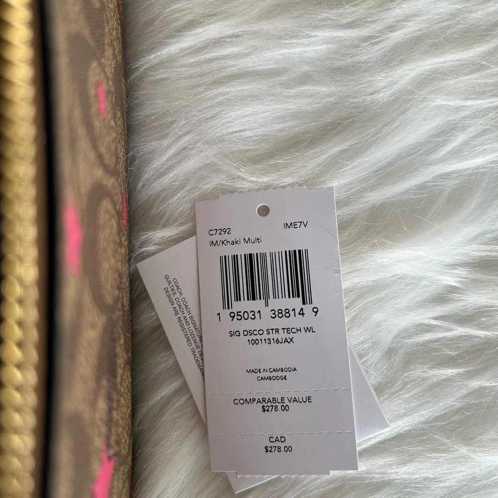 Coach Tech Wallet Signature Canvas Disco‎ Star Khaki Pink C7292 Wristlet New - Picture 5 of 5